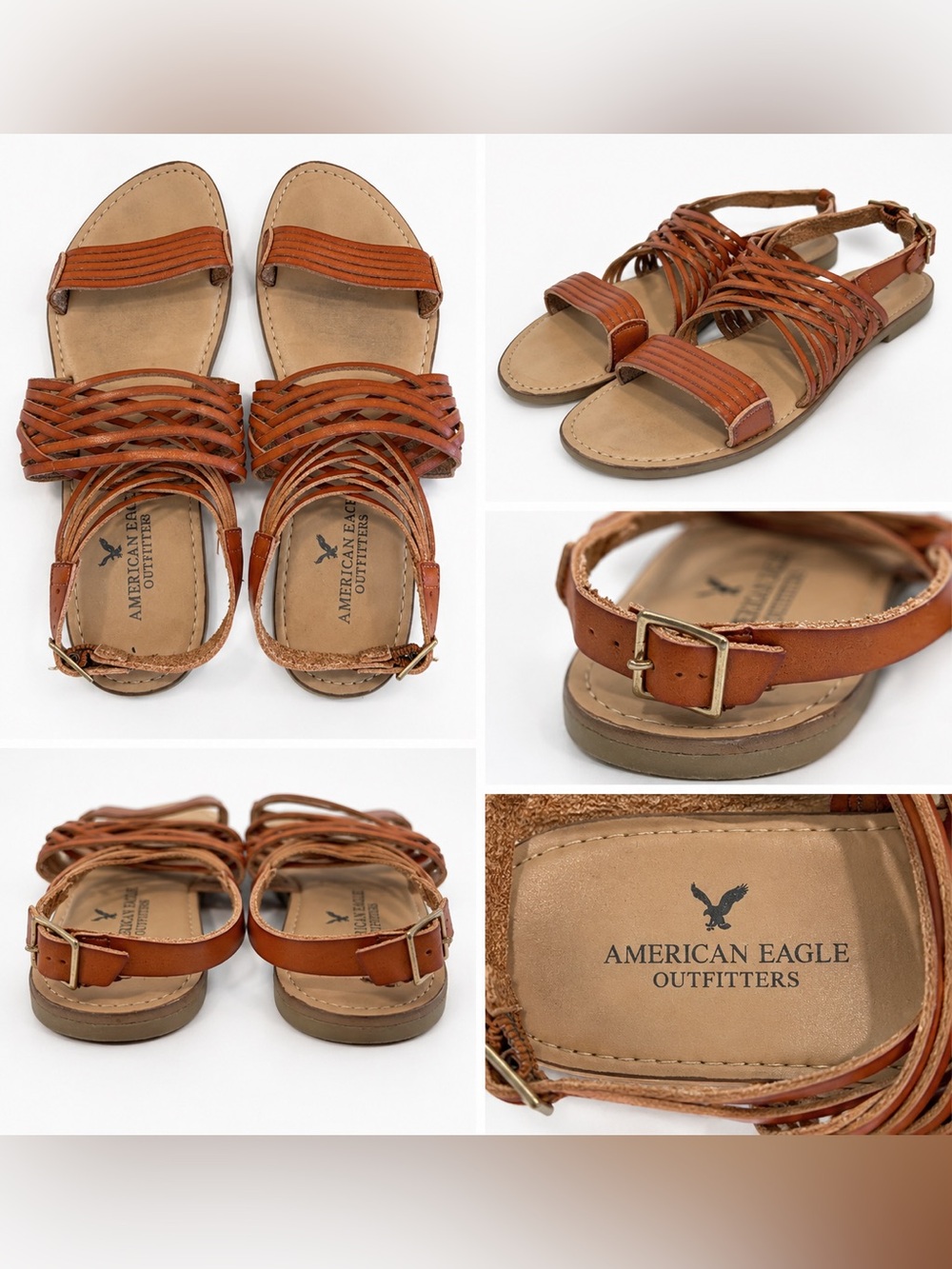 American Eagle Cognac Brown Strappy Sandals Size 6